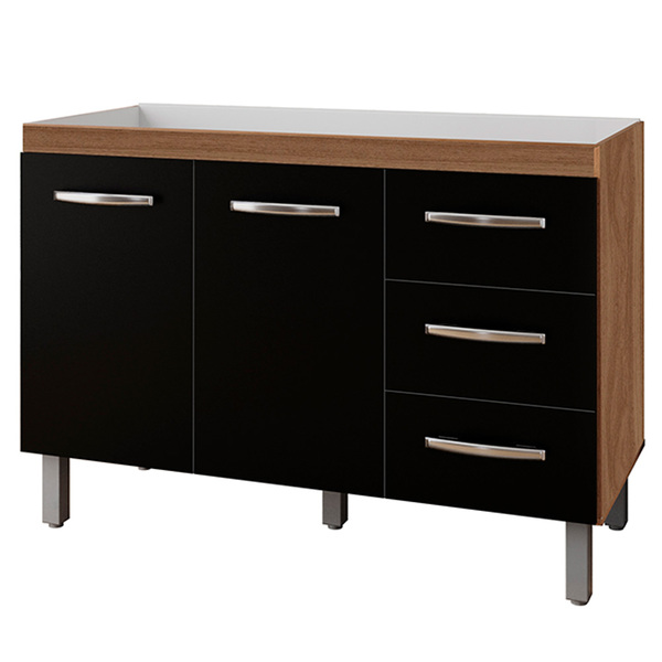 Balcao P/ Pia Sem Tampo Bianca 120 Cm Savana Preto Mobbs