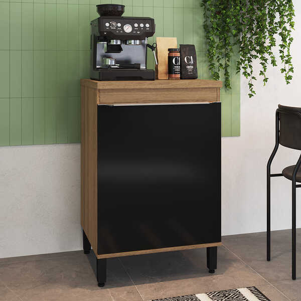 Balcão Paola 0,60 M Com Pés 1 Porta Dlm Mel E Preto Brilho