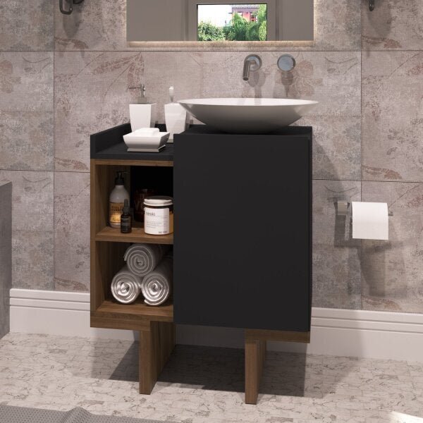 Balcão Para Banheiro 1 Porta 5 Prateleiras Est034  Preto/made