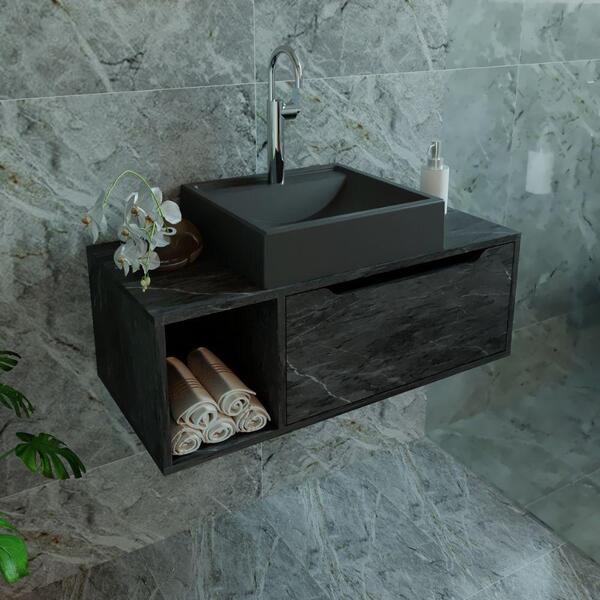 Balcão Para Banheiro Com 1 Porta Sem Cuba Bn3644 Mármore Luna