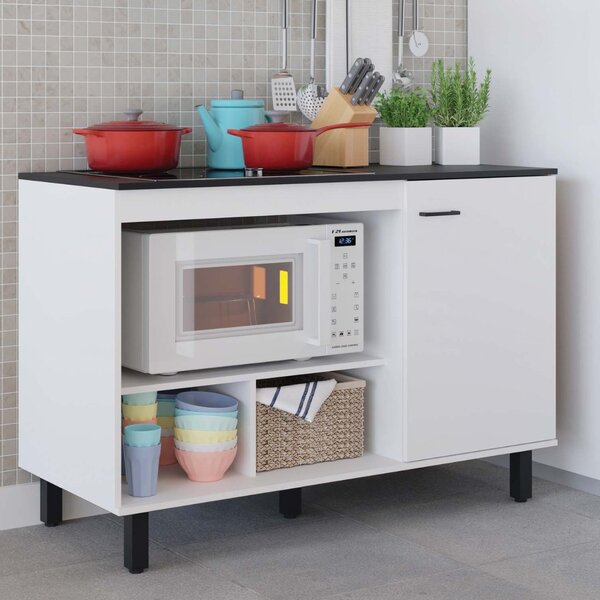 Balcão Para Cooktop 1 Porta 3 Nichos Cook  Preto Tx/branco Tx