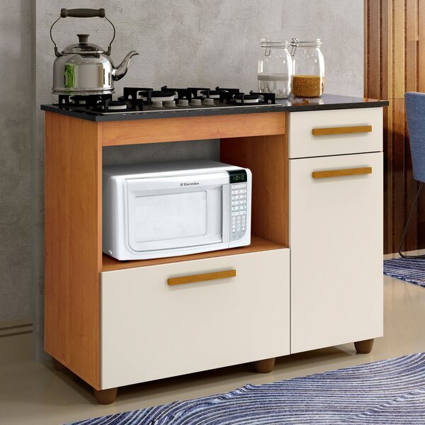 Balcão Para Cooktop 2 Portas 1 Gaveta Violeta Nature/off White