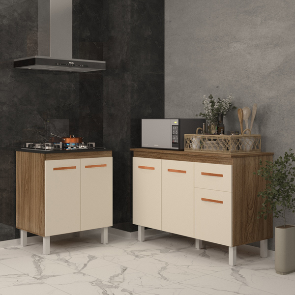 Balcão Para Cooktop 4 Bocas Fran E Armário Aline 118 Cm Cozin