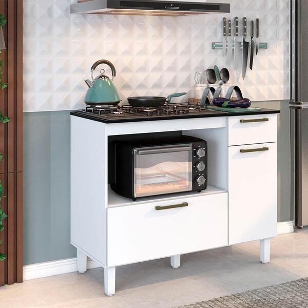 Balcão Para Cooktop 5 Bocas 2 Portas 1 Gaveta Branco Lacca Ma