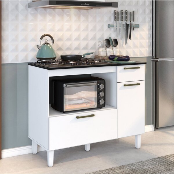 Balcão Para Cooktop 5 Bocas 2 Portas 1 Gaveta Master  Branco