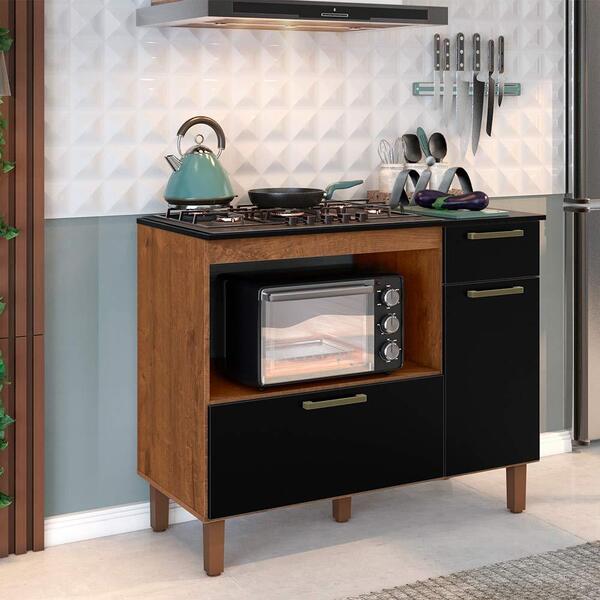 Balcão Para Cooktop 5 Bocas 2 Portas 1 Gaveta Natura Preto Ma