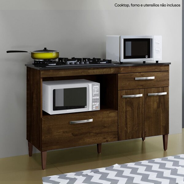 Balcão Para Cooktop 5 Bocas 3 Portas 1 Gaveta Palace Kaiki Mó