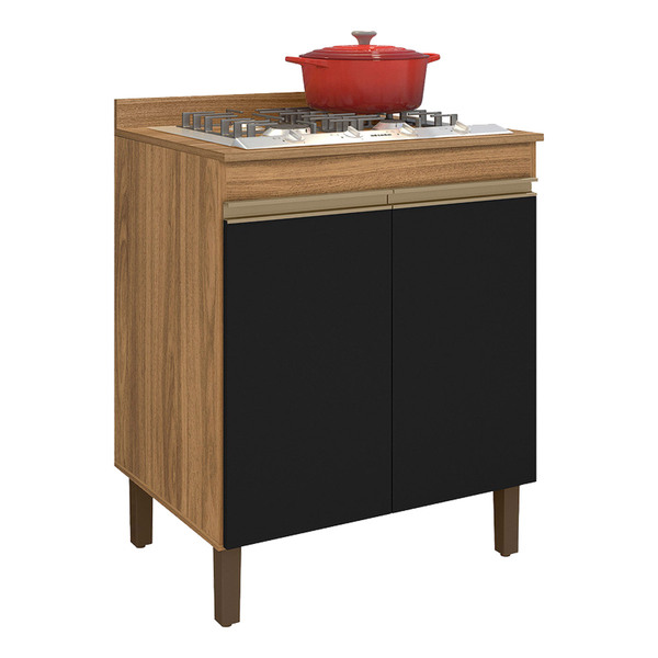 Balcão Para Cooktop 70cm Karen Nature Preto Fosco Peternella
