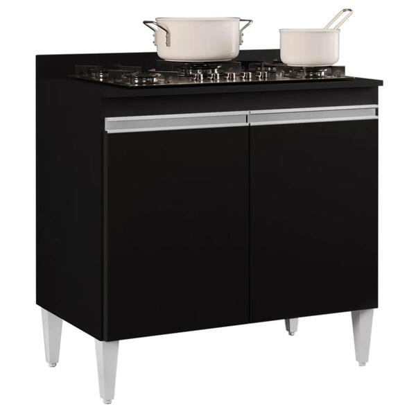Balcão Para Cooktop 80cm 2 Portas Flórida Preto - Lumil Móveis