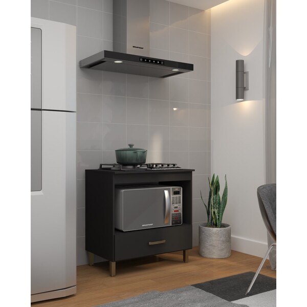 Balcão Para Cooktop Aurora 80cm Preto