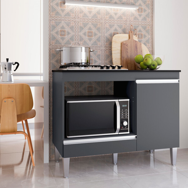 Balcão Para Cooktop Carla 1 Porta Preto - Ajl Móveis