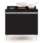 Balcão Para Cooktop De Cozinha Com Tampo 2 Portas Brenda Pret