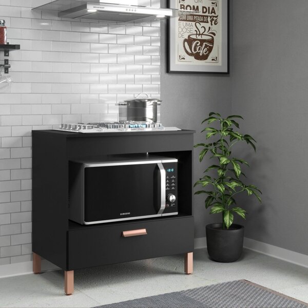 Balcão Para Cooktop Nicho Para Microondas Paris Vbf Móveis Preto