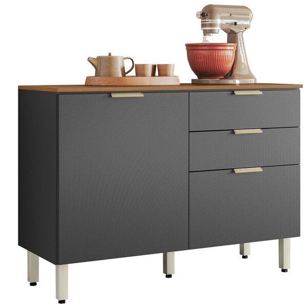 Balcão Para Cozinha 120cm 2 Portas 2 Gavetas Olga Amêndola/gr