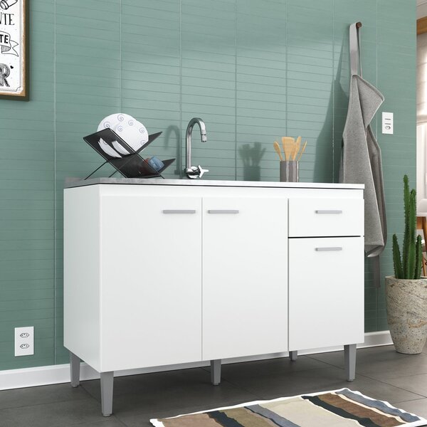 Balcão Para Cozinha 120cm 3 Portas 1 Gaveta Vedere Branco