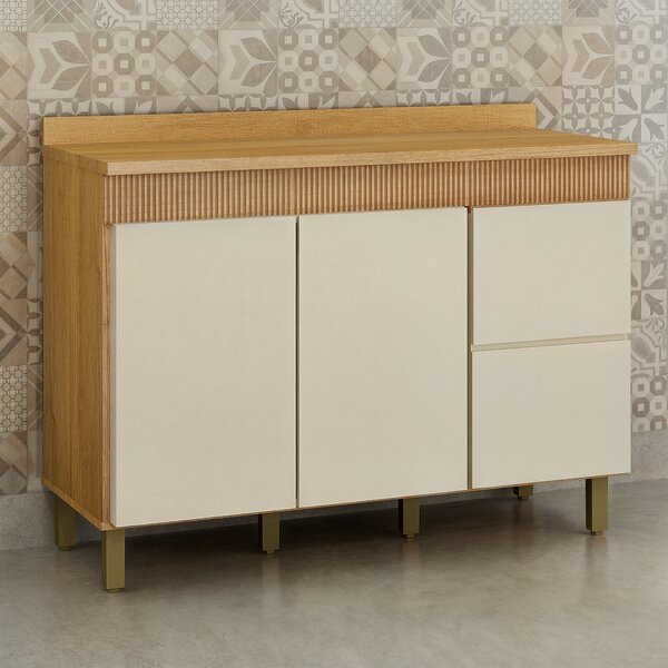 Balcão Para Cozinha 120cm 3 Portas 2 Gavetas Dakota Cinamomo/