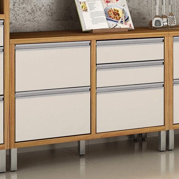 Balcao Para Cozinha 1 Porta 4 Gavetas Jade  Carvalho/off White