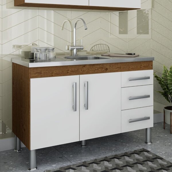 Balcão Para Cozinha 2 Portas 3 Gavetas Nairobi Espresso Móvei