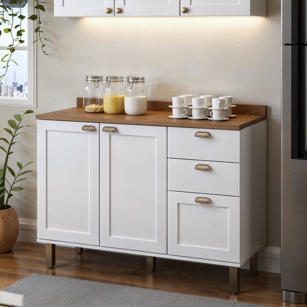 Balcão Para Cozinha 2 Portas 3 Gavetas Provençais Com Tampo I