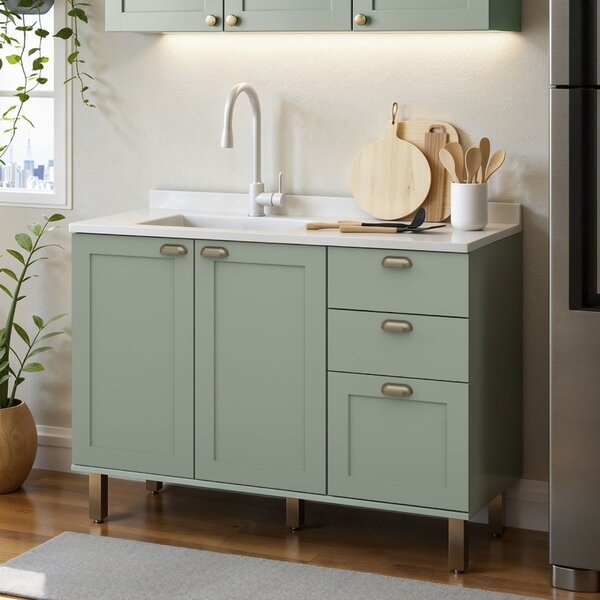 Balcão Para Cozinha 2 Portas 3 Gavetas Provençais Sem Tampo I