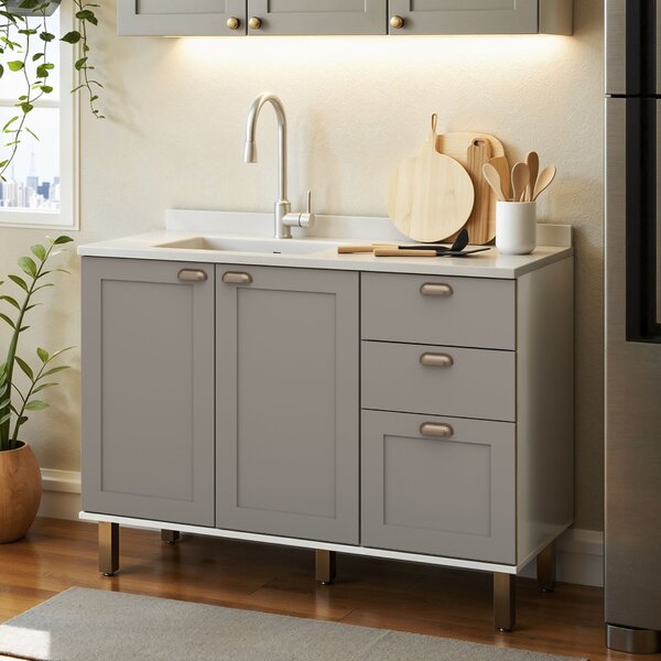 Balcão Para Cozinha 2 Portas 3 Gavetas Provençais Sem Tampo I