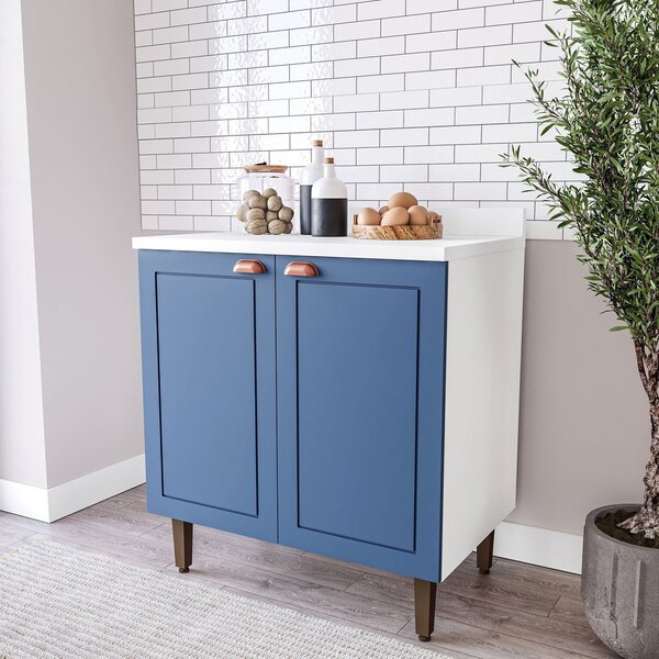 Balcão Para Cozinha 2 Portas 80 Cm Pérola Yescasa Branco/azul