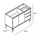 Balcão Para Cozinha 2 Portas E 3 Gavetas 120cm Verace Havana/