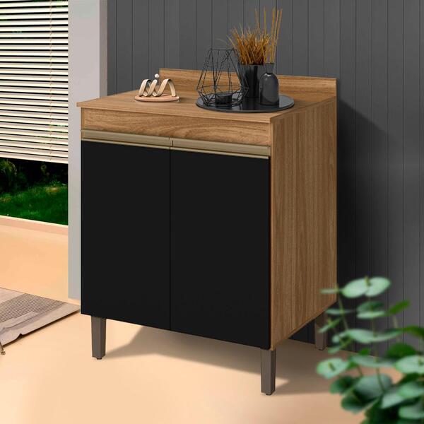 Balcão Para Cozinha 2 Portas Nature Preto Fosco Gabriela Shop