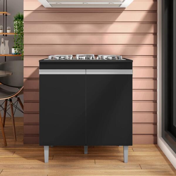 Balcão Para Cozinha 2 Portas United Preto Fosco