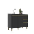 Balcao Para Cozinha 3 Gavetas 2 Portas 120cm Cecilia  Preto