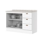 Balcão Para Cozinha 3 Gavetas 2 Portas Com Tampo Emily Branco