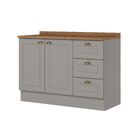 Balcão Para Cozinha 3 Gavetas 2 Portas Com Tampo Emily Cinza