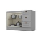 Balcão Para Cozinha 3 Gavetas 2 Portas Com Tampo Emily Cinza/