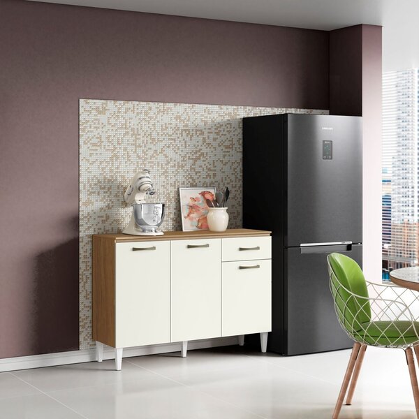 Balcão Para Cozinha 3 Portas 1 Gaveta Com Tampo Atenas Atacam