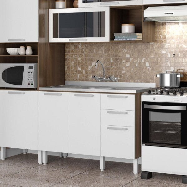 Balcão Para Cozinha 3 Portas 2 Gavetas Alecrim Thela Nogueira