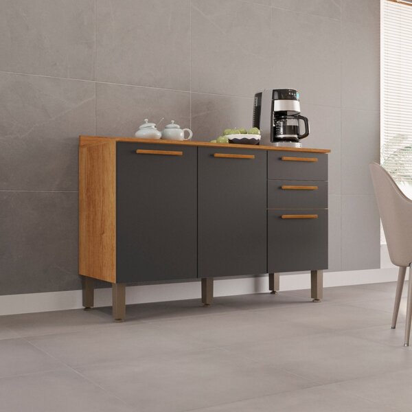 Balcão Para Cozinha 3 Portas 2 Gavetas Bella Cinamomo/graffite