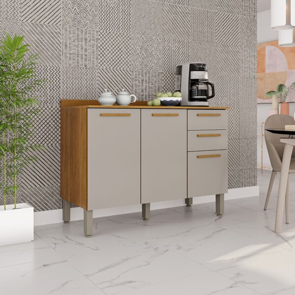 Balcão Para Cozinha 3 Portas 2 Gavetas Bella Cinamomo/off Whi