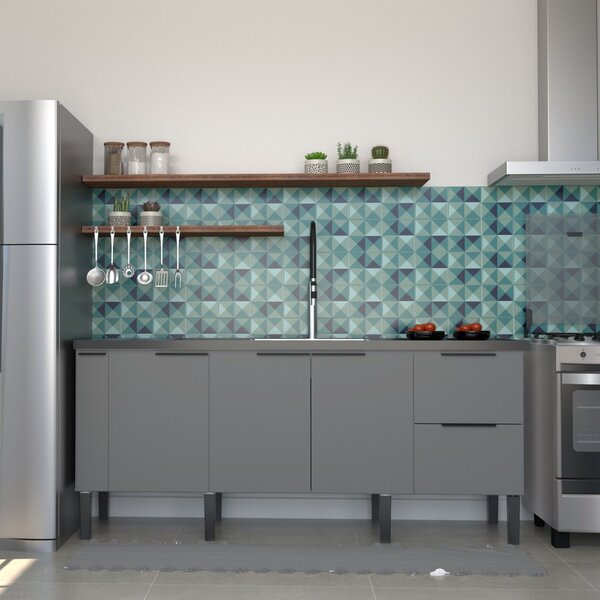 Balcão Para Cozinha 3 Portas 3 Gavetas Cisne  Cinza