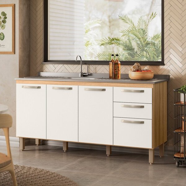 Balcão Para Cozinha 3 Portas 3 Gavetas Fit Freijó/off White C