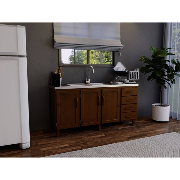 Balcão Para Cozinha 3 Portas 4 Gavetas  Imbuia Fosco