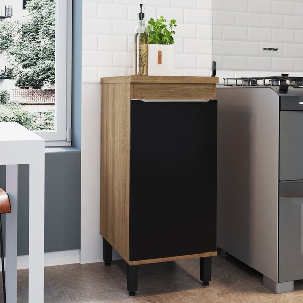 Balcão Para Cozinha 40cm 1 Porta Com Pés Paola  Mel/preto