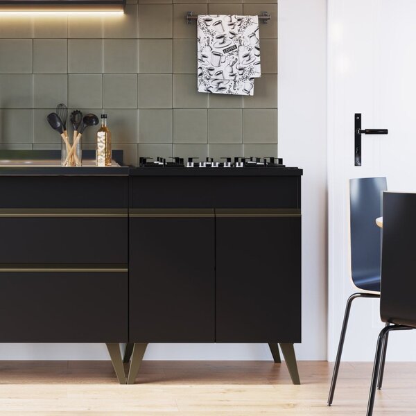 Balcão Para Cozinha 70cm 2 Portas Requinte Yescasa Preto