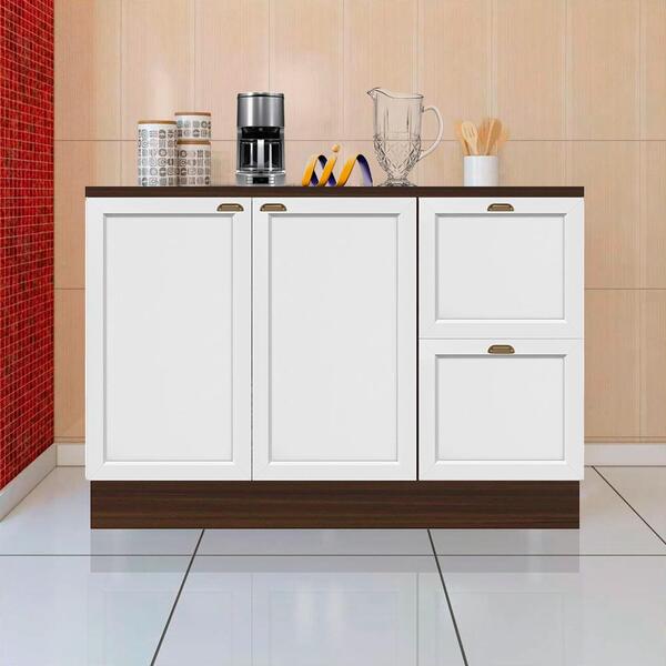 Balcão Para Cozinha Americana 120 Cm 2 Portas 2 Gavetas Nogue
