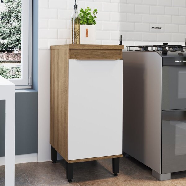 Balcão Para Cozinha Com Pés 40cm 1 Porta Paola  Mel/branco Br