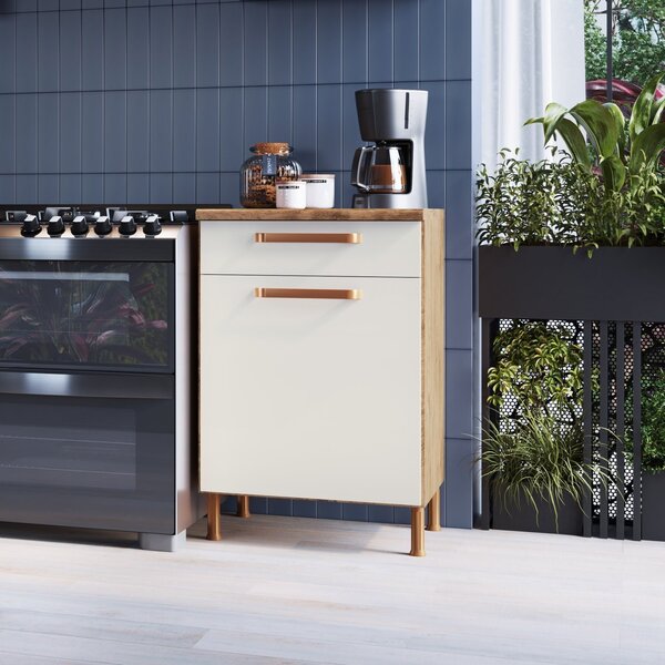 Balcão Para Cozinha Com Tampo 1 Porta 1 Gaveta 60cm Veneza  N