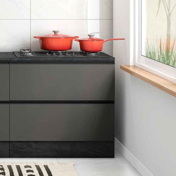 Balcão Para Cozinha Com Tampo 80cm 1 Porta 1 Gaveta Etna  Gra