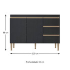 Balcão Para Cozinha Sabrina 2 Portas 3 Gavetas Preto - Moville