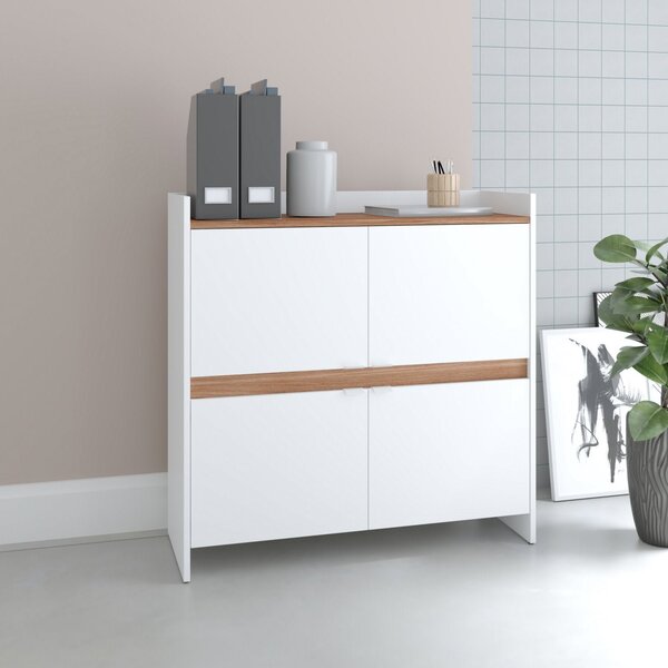 Balcão Para Escritório 4 Portas Office Brv Móveis Branco Com