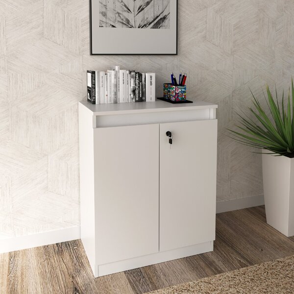 Balcão Para Escritório 60cm Com 1 Prateleira 2 Portas E Chave