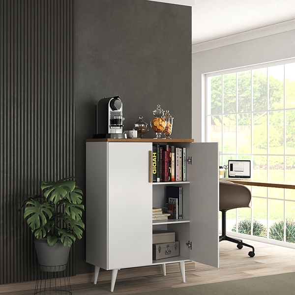 Balcão Para Escritório Apolo 2 Portas Branco/cinamomo - Movil